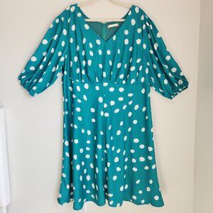 CUSTOMIZED Wayward Fancies eShakti 22W/2X Jade Green Polka Dot A-Line Midi Dress